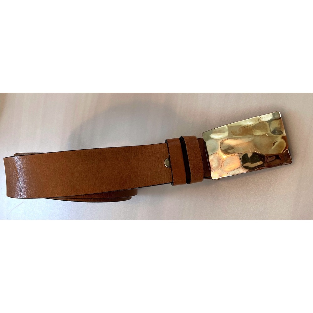 Silpada Designs Womens L Tan Italian Leather Hammered Plaque Buckle Belt